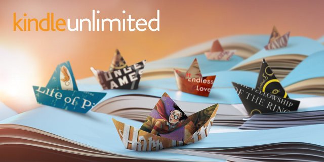Kindle Unlimited grafica con pagine di libri a forma di barchette